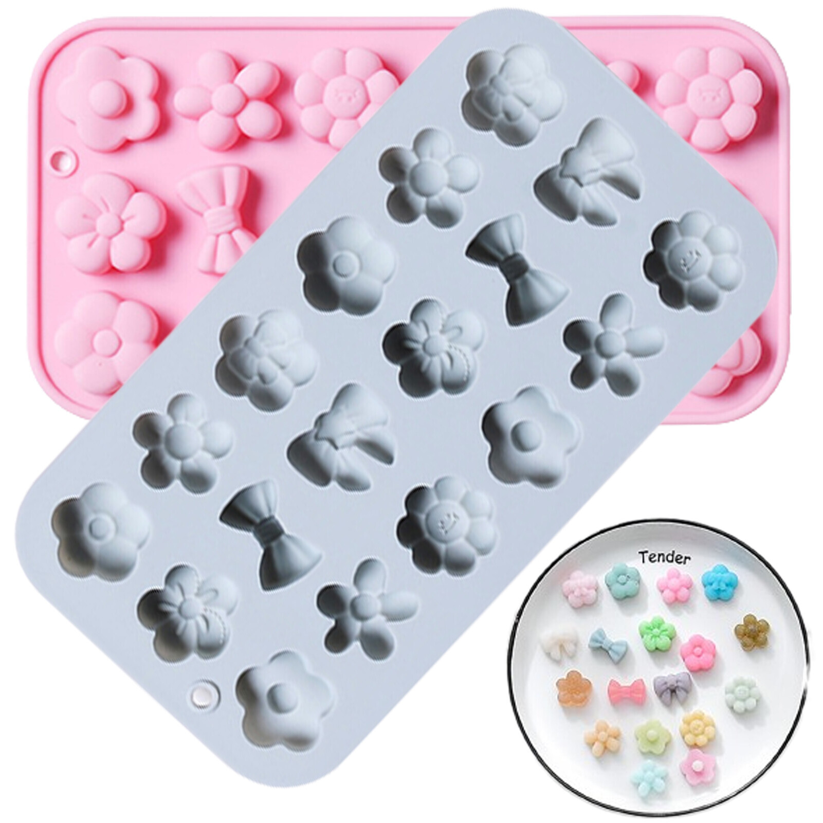 Qianha Mall 18Pcs Flower Silicone Molds Small Flower Shapes Fondant Cake Chocolate Molds Polymer Clay Resin Mold for Cake Decoration Candy Ice Cube Soap Wax Making DIY Craft